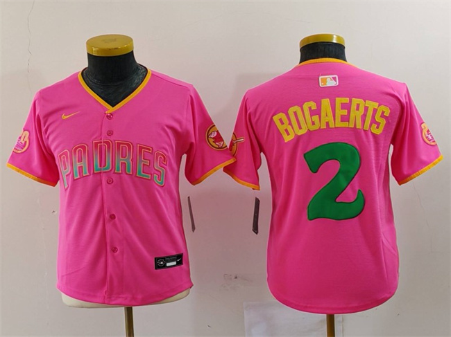 Youth San Diego Padres #2 Xander Bogaerts Pink Stitched Baseball Jersey Youth San Diego Padres #2 Xander Bogaerts Pink Stitched Baseball Jersey